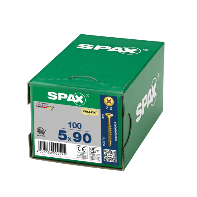 SPAX Universalschrauben Senkkopf, Kreuzschlitz, TG 5x90 YELLOX® - Kleinpaket - 100 Stück