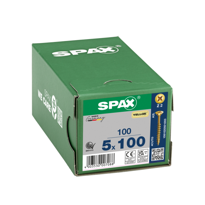 SPAX Universalschrauben Senkkopf, Kreuzschlitz, TG 5x100 YELLOX® - Kleinpaket - 100 Stück