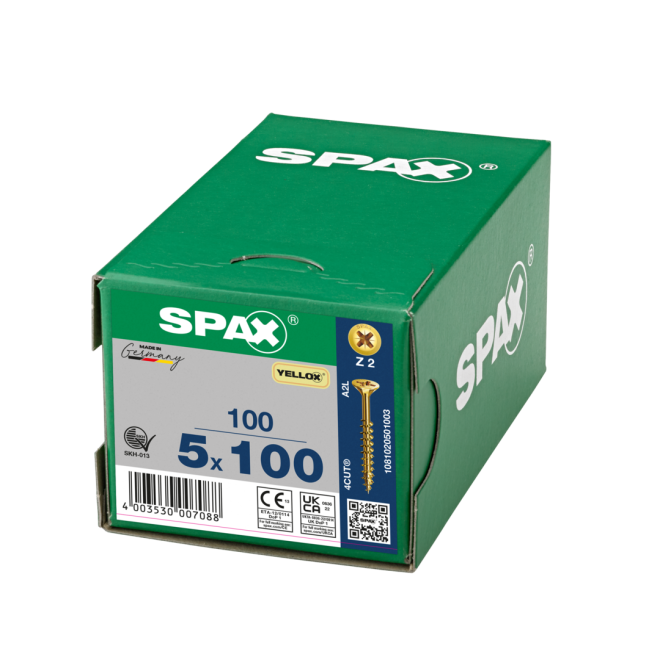 SPAX Universalschrauben Senkkopf, Kreuzschlitz, TG 5x100 YELLOX® - Kleinpaket - 100 Stück