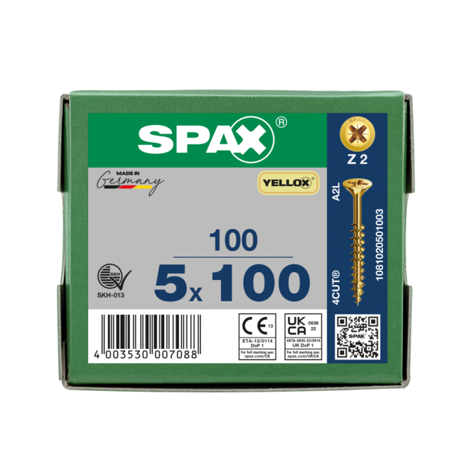 SPAX Universalschrauben Senkkopf, Kreuzschlitz, TG 5x100 YELLOX® - Kleinpaket - 100 Stück