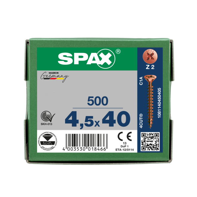 SPAX Universalschrauben Senkkopf, Kreuzschlitz, VG 4,5x40 brüniert - 2.500 Stück