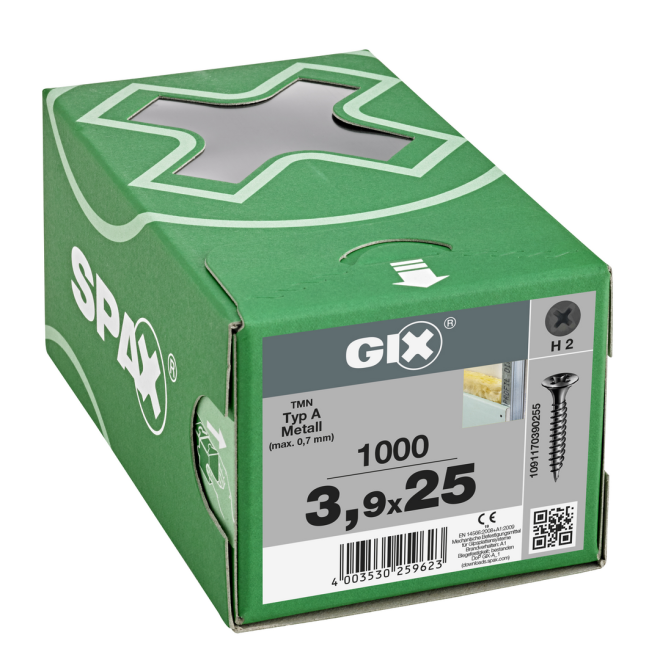 SPAX Schnellbauschraube GIX Typ-A mit Trompetenkopf und Kreuzschlitz H; Feingewinde; 3,9 x 25mm; - 1.000 Stück