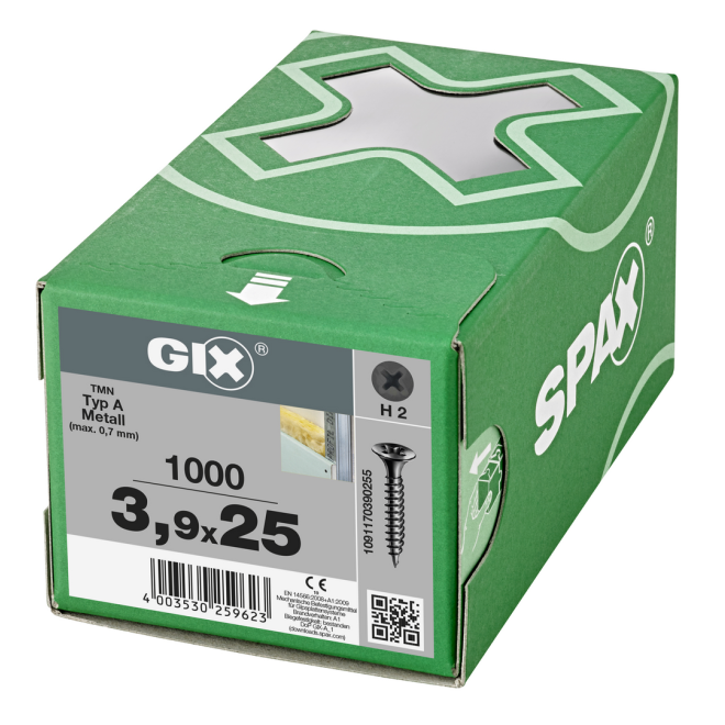 SPAX Schnellbauschraube GIX Typ-A mit Trompetenkopf und Kreuzschlitz H; Feingewinde; 3,9 x 25mm; - 1.000 Stück