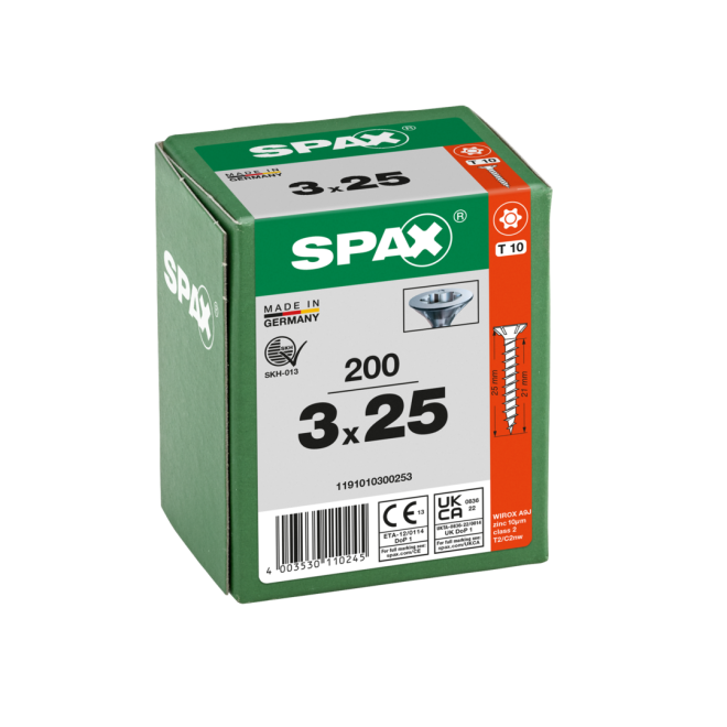 SPAX-T-STAR plus Torx TX 10 VG 3,0x25 (Abweichende Ausführung.) WIROX® - Kleinpaket - 200 Stück