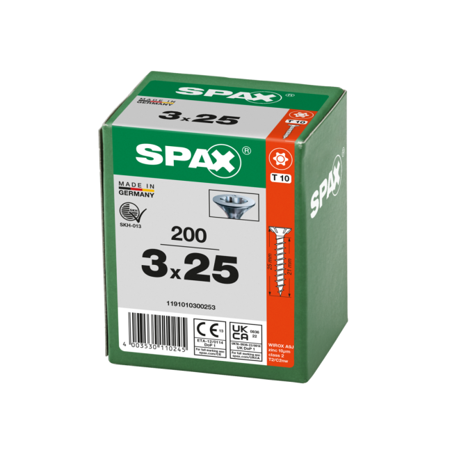 SPAX-T-STAR plus Torx TX 10 VG 3,0x25 (Abweichende Ausführung.) WIROX® - Kleinpaket - 200 Stück