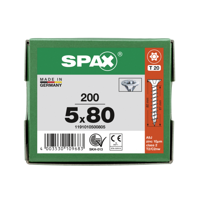 SPAX-T-STAR plus Torx TX 20 VG (Abweichende Ausführung. Gewinde geht nicht bis zum Kopf.) 5,0x80 WIROX® - 1000 Stück