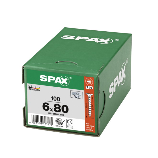 SPAX-T-STAR plus Torx TX 30 VG (Abweichende Ausführung. Gewinde geht nicht bis zum Kopf.) 6,0x80 WIROX® - Kleinpaket - 100 Stück