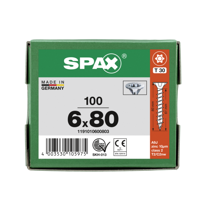 SPAX-T-STAR plus Torx TX 30 VG (Abweichende Ausführung. Gewinde geht nicht bis zum Kopf.) 6,0x80 WIROX® - Kleinpaket - 100 Stück