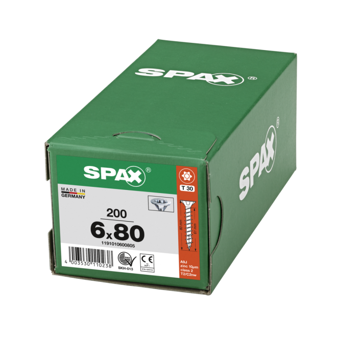 SPAX-T-STAR plus Torx TX 30 VG (Abweichende Ausführung. Gewinde geht nicht bis zum Kopf.) 6,0x80 WIROX® - 1000 Stück