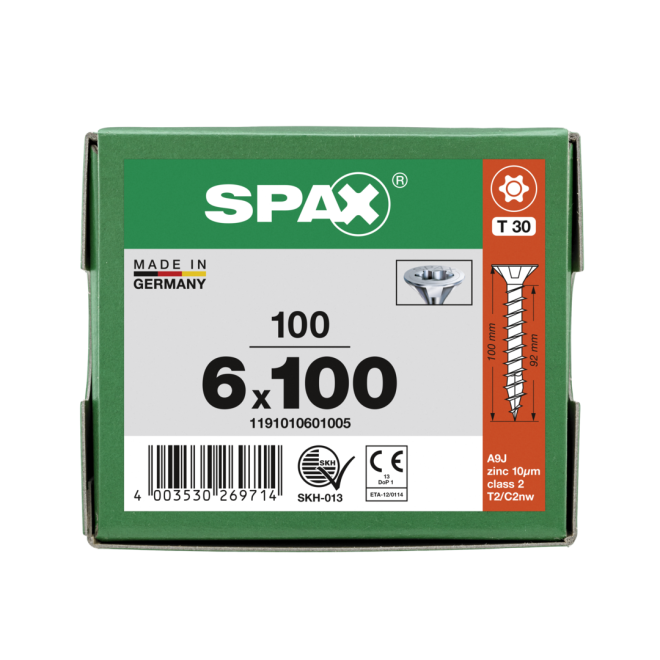 SPAX-T-STAR plus Torx TX 30 VG (Abweichende Ausführung. Gewinde geht nicht bis zum Kopf.) 6,0x100 WIROX® - 500 Stück