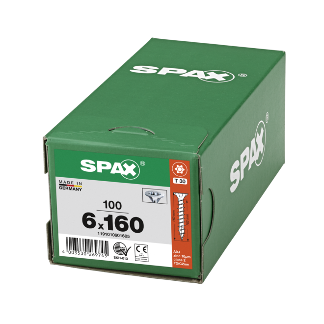 SPAX-T-STAR plus Torx TX 30 VG (Abweichende Ausführung. Gewinde geht nicht bis zum Kopf.) 6,0x160 WIROX® - 500 Stück