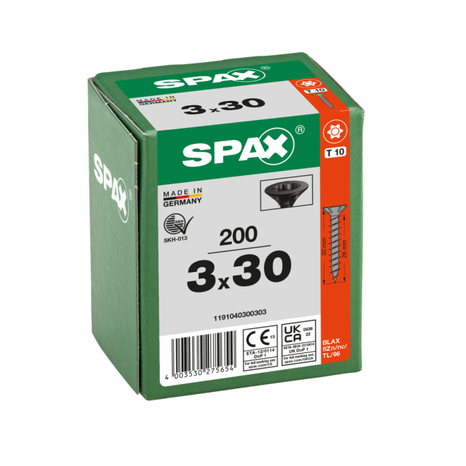 SPAX-T-STAR plus Torx TX 10 VG 3,0x30 (Abweichende Ausführung.) schwarz verzinkt - 1000 Stück 