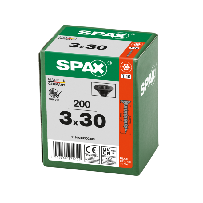SPAX-T-STAR plus Torx TX 10 VG 3,0x30 (Abweichende Ausführung.) schwarz verzinkt - 1000 Stück 