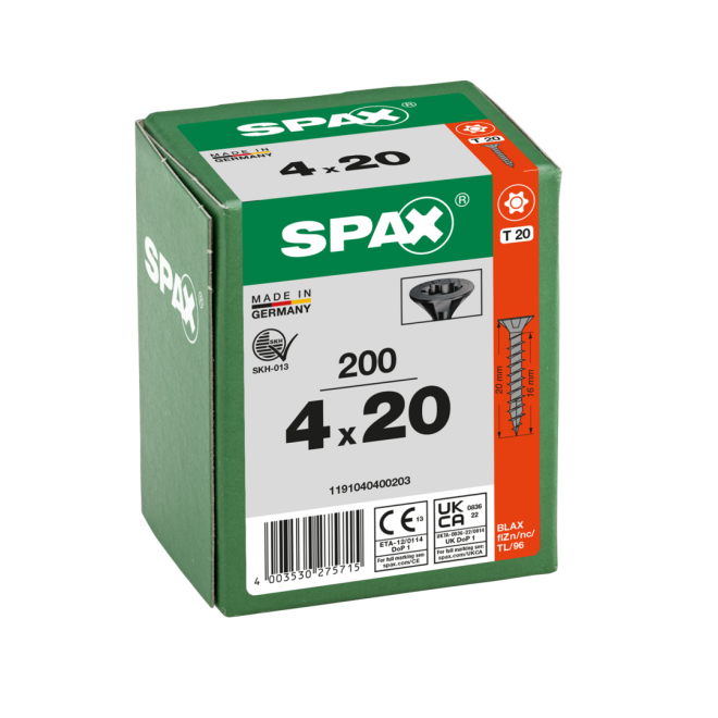 SPAX-T-STAR plus Torx TX 20 VG 4,0x20 schwarz verzinkt - 1000 Stück