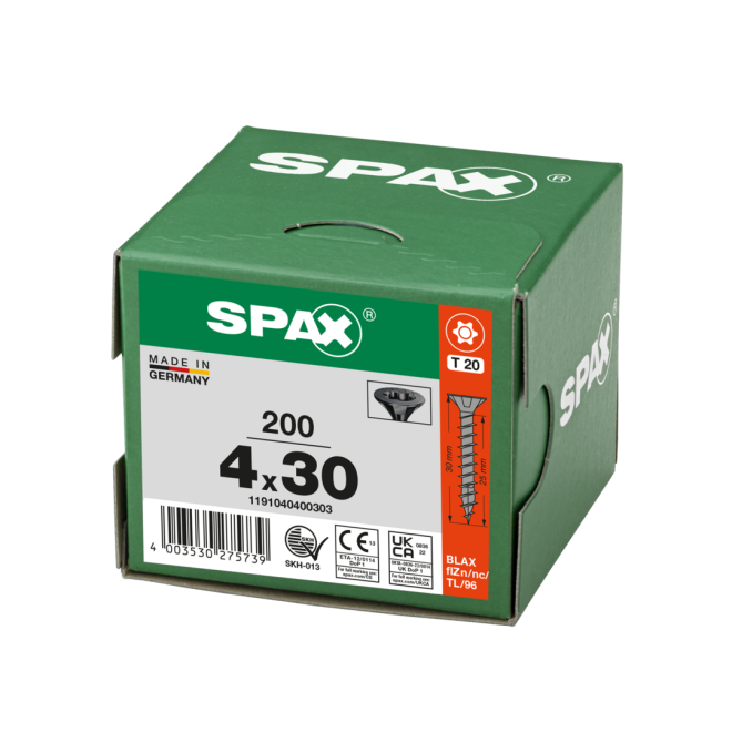 SPAX-T-STAR plus Torx TX 20 VG 4,0x30 schwarz verzinkt - 200 Stück 