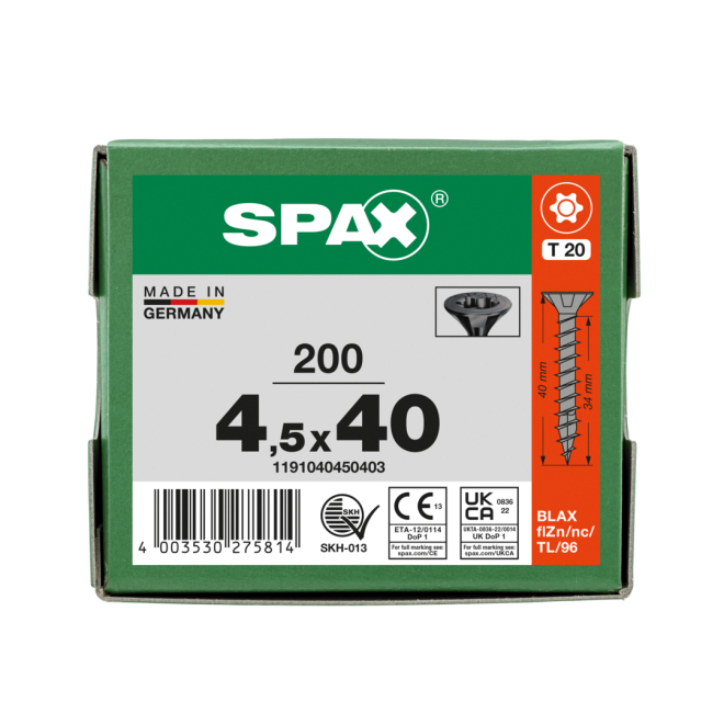 SPAX-T-STAR plus Torx TX 20 VG 4,5x40 schwarz verzinkt - 1000 Stück