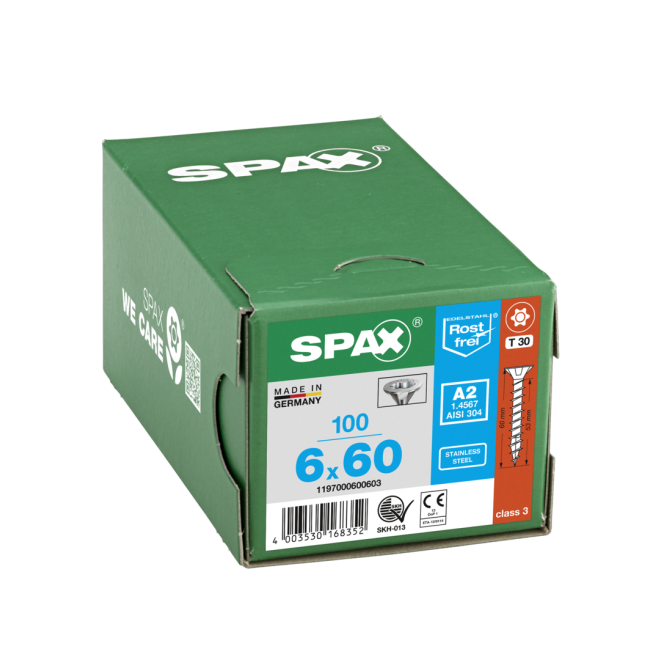 SPAX- T-STAR plus Senkkopf VG Torx 30 mit 4CUT und MULTI-Kopf A2- 6,0x60-100 Stück