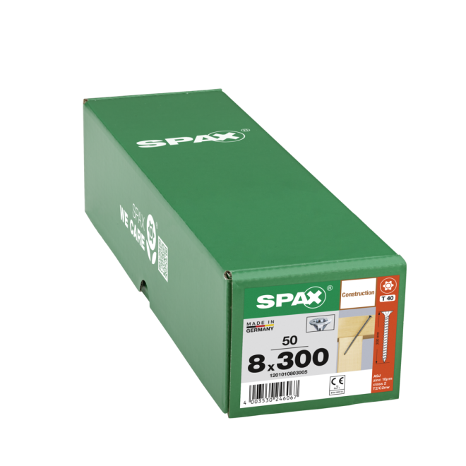  Spax - Senkkopf Torx 40 VG (Gewinde bis annähernd Kopf) mit MULTI-Kopf 8,0 x 300 WIROX® - 50 Stück 