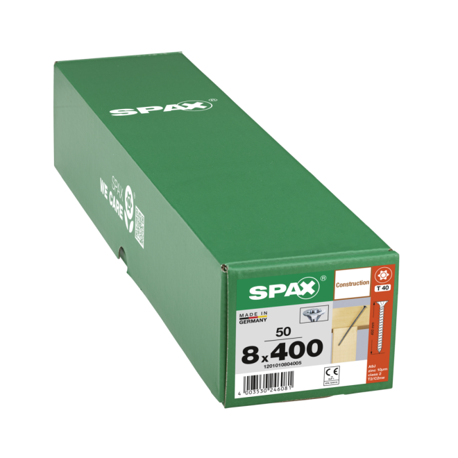  Spax - Senkkopf Torx 40 VG (Gewinde bis annähernd Kopf) mit MULTI-Kopf 8,0 x 400 WIROX® - 50 Stück 