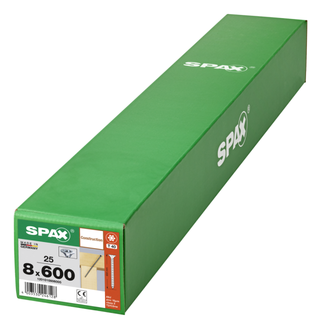  Spax - Senkkopf Torx 40 VG (Gewinde bis annähernd Kopf) mit MULTI-Kopf 8,0 x 600 WIROX® - 25 Stück 