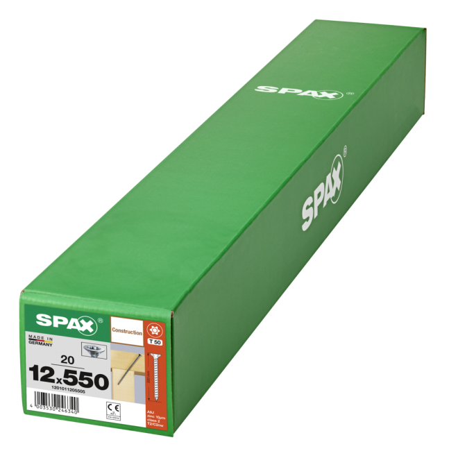  Spax - Senkkopf Torx 50 VG (Gewinde bis annähernd Kopf) mit Fräsrippen 12,0 x 550 WIROX® - 20 Stück 