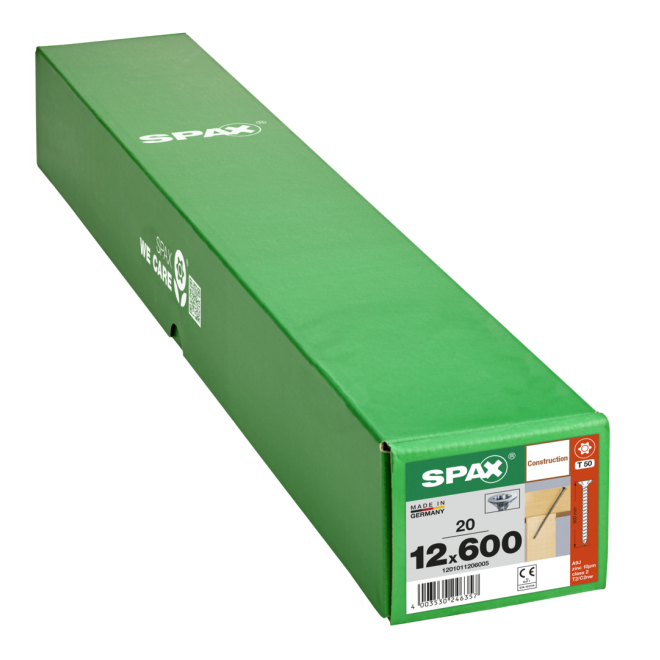  Spax - Senkkopf Torx 50 VG (Gewinde bis annähernd Kopf) mit Fräsrippen 12,0 x 600 WIROX® - 20 Stück 