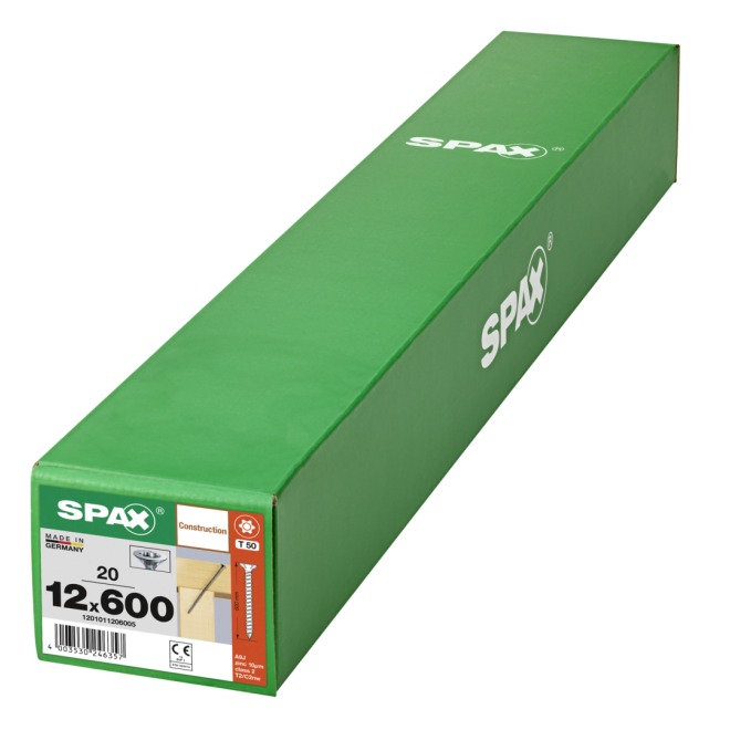  Spax - Senkkopf Torx 50 VG (Gewinde bis annähernd Kopf) mit Fräsrippen 12,0 x 600 WIROX® - 20 Stück 