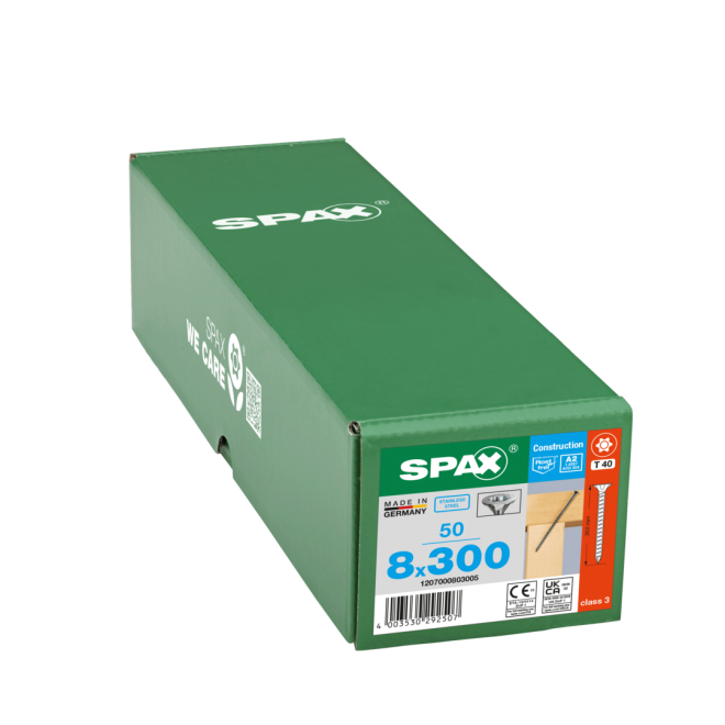 SPAX- T-STAR plus Senkkopf VG Torx 40 mit Fräsrippen & CUT-Spitze A2- 8,0x300 - 50 Stück