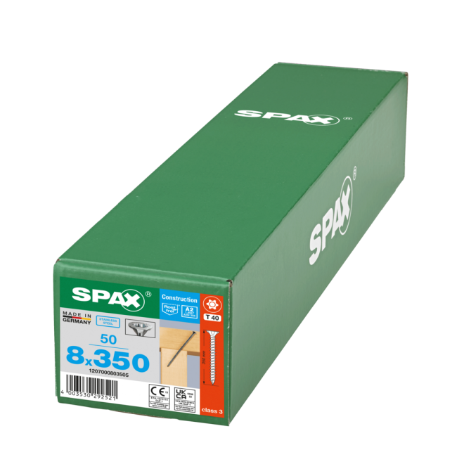 SPAX- T-STAR plus Senkkopf VG Torx 40 mit Fräsrippen & CUT-Spitze A2- 8,0x350 - 50 Stück