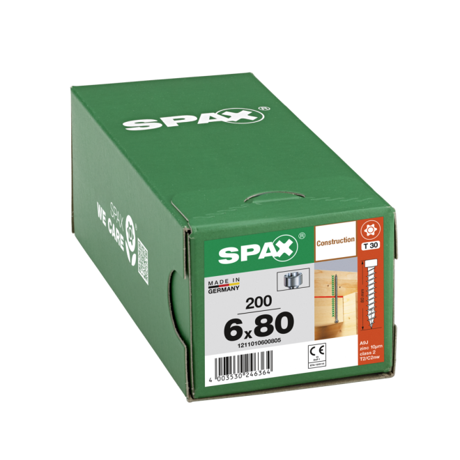 SPAX T-Star plus Zylinderkof 4CUT WIROX® Torx 30; 6,0x80 (Gewinde bis annähernd Kopf) - 200 Stück