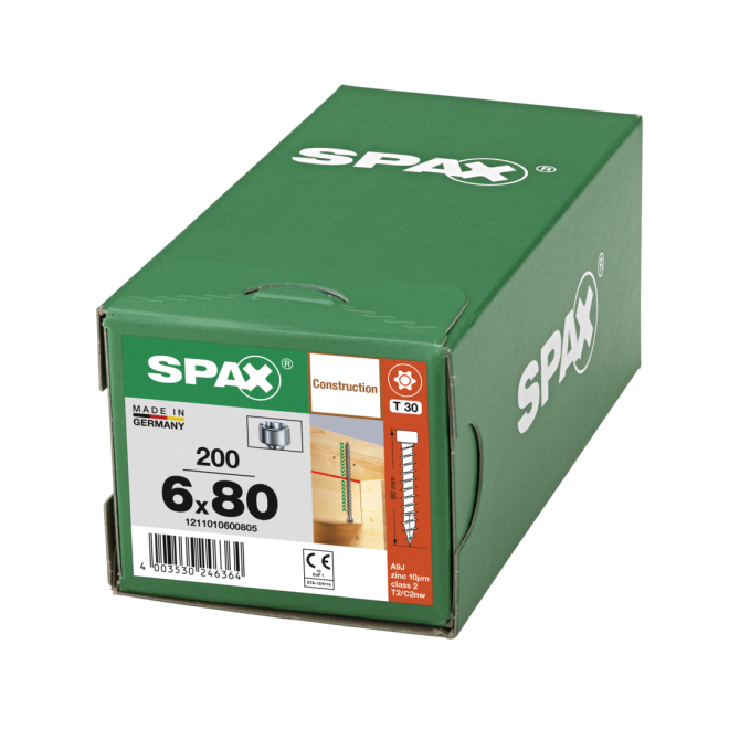 SPAX T-Star plus Zylinderkof 4CUT WIROX® Torx 30; 6,0x80 (Gewinde bis annähernd Kopf) - 200 Stück