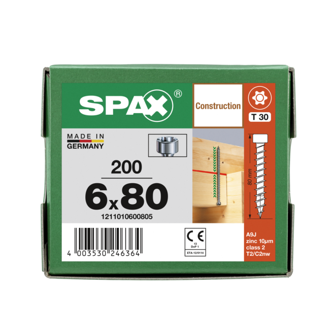 SPAX T-Star plus Zylinderkof 4CUT WIROX® Torx 30; 6,0x80 (Gewinde bis annähernd Kopf) - 200 Stück