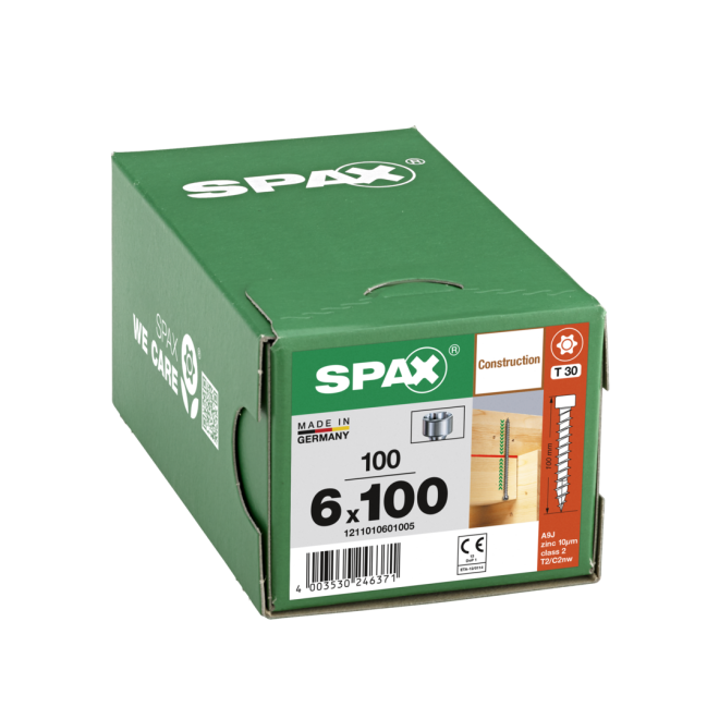 SPAX T-Star plus Zylinderkof 4CUT WIROX® Torx 30; 6,0x100 (Gewinde bis annähernd Kopf) - 100 Stück