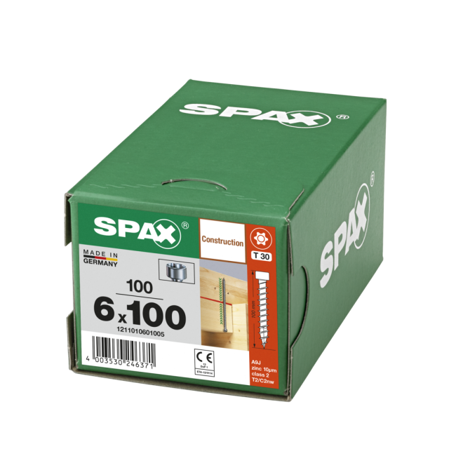 SPAX T-Star plus Zylinderkof 4CUT WIROX® Torx 30; 6,0x100 (Gewinde bis annähernd Kopf) - 100 Stück