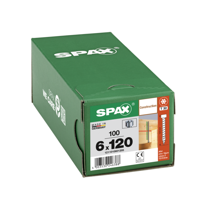 SPAX T-Star plus Zylinderkof 4CUT WIROX® Torx 30; 6,0x120 (Gewinde bis annähernd Kopf) - 100 Stück