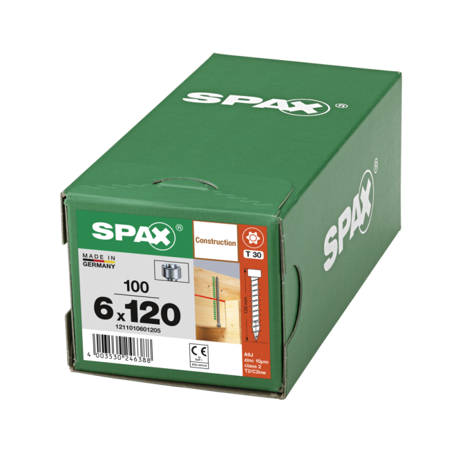 SPAX T-Star plus Zylinderkof 4CUT WIROX® Torx 30; 6,0x120 (Gewinde bis annähernd Kopf) - 100 Stück
