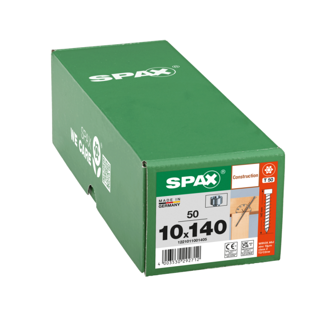 SPAX T-Star plus Zylinderkof mit CUT-Spitze WIROX® Torx 50; 10,0x140 (Gewinde bis annähernd Kopf) - 50 Stück
