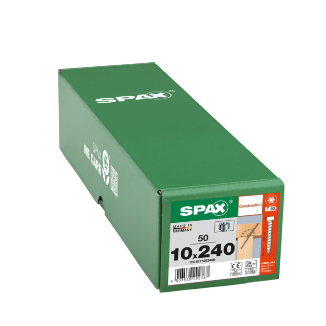 SPAX T-Star plus Zylinderkof mit CUT-Spitze WIROX® Torx 50; 10,0x240 (Gewinde bis annähernd Kopf) - 50 Stück