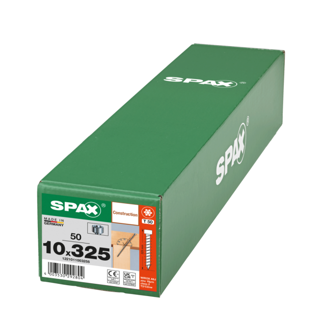SPAX T-Star plus Zylinderkof mit CUT-Spitze WIROX® Torx 50; 10,0x325 (Gewinde bis annähernd Kopf) - 50 Stück