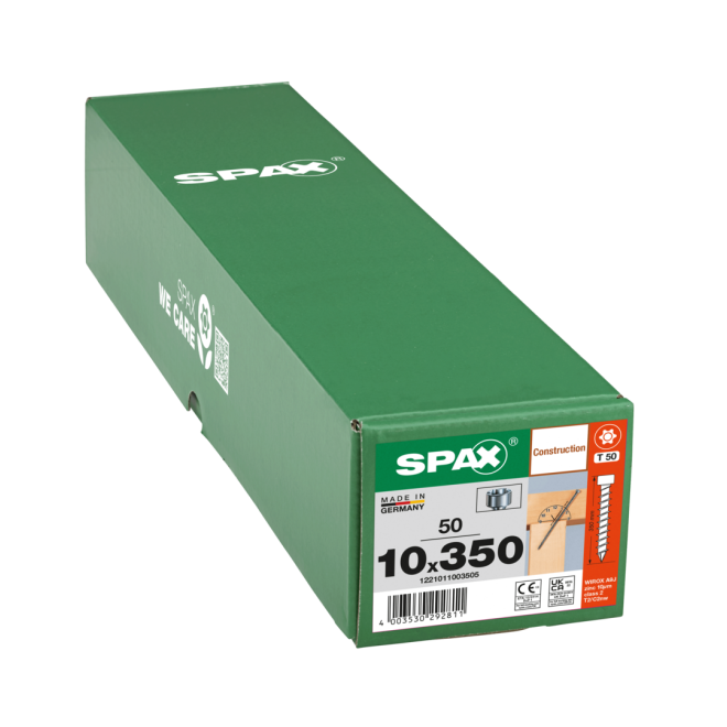 SPAX T-Star plus Zylinderkof mit CUT-Spitze WIROX® Torx 50; 10,0x350 (Gewinde bis annähernd Kopf) - 50 Stück