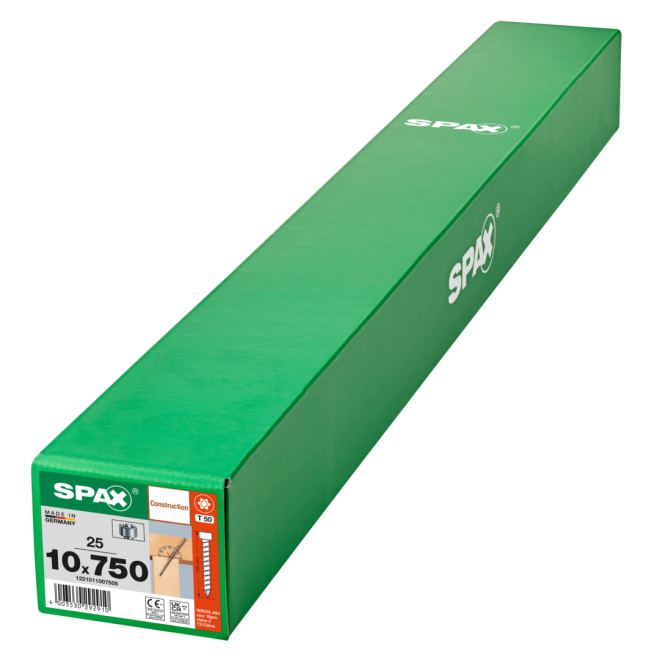 SPAX T-Star plus Zylinderkof mit CUT-Spitze WIROX® Torx 50; 10,0x750 (Gewinde bis annähernd Kopf) - 25 Stück