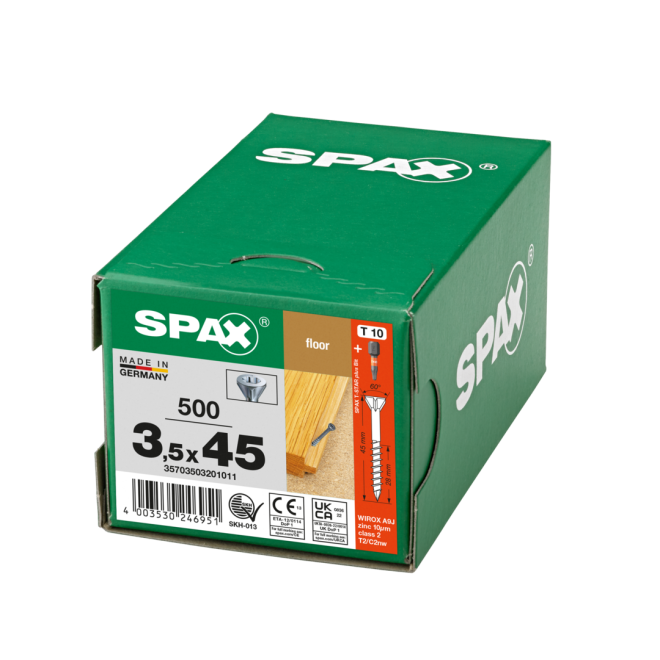 SPAX T-STAR plus Senkkopf - für Fußböden mit kleinem Fräskopf 60° und CUT-Spitze 3,5x45 WIROX® -500 Stück