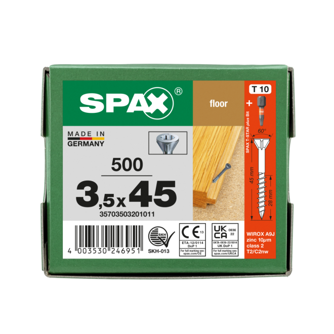 SPAX T-STAR plus Senkkopf - für Fußböden mit kleinem Fräskopf 60° und CUT-Spitze 3,5x45 WIROX® -500 Stück