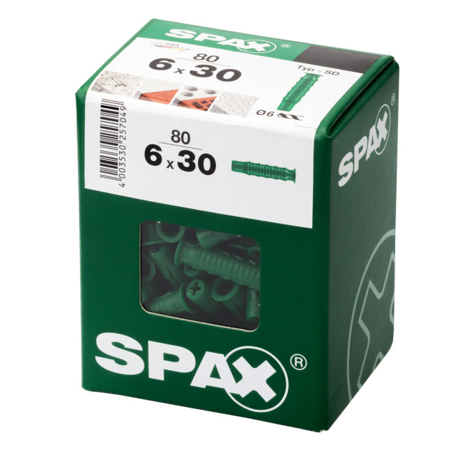 Spax Dübel Typ-SD; 4-Zonen Spreizdübel 6,0 x 30 - 80 Stück