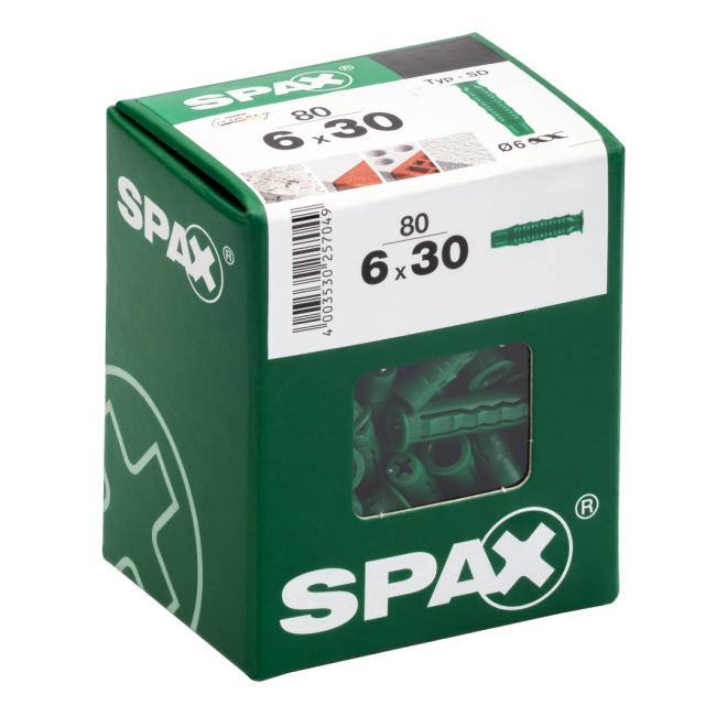 Spax Dübel Typ-SD; 4-Zonen Spreizdübel 6,0 x 30 - 80 Stück