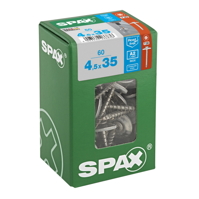 SPAX T-STAR plus Spenglerschraube mit Linsensenkkopf Dichtscheibe Edelstahl A2 mit EPDM Dichtung Torx 20; 4,5 x 35 - 120 Stück