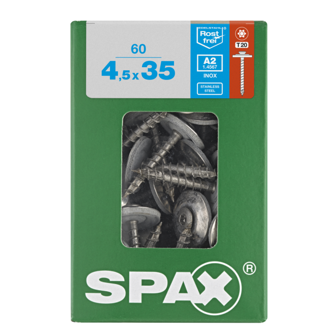 SPAX T-STAR plus Spenglerschraube mit Linsensenkkopf Dichtscheibe Edelstahl A2 mit EPDM Dichtung Torx 20; 4,5 x 35 - 120 Stück