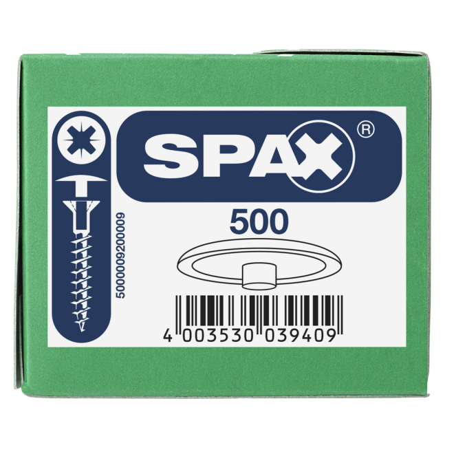 Spax - Kunsstoff Abdeckkappen für Spax mit Kopfbohrung Farbe Weiß - Inhalt 500 Stück