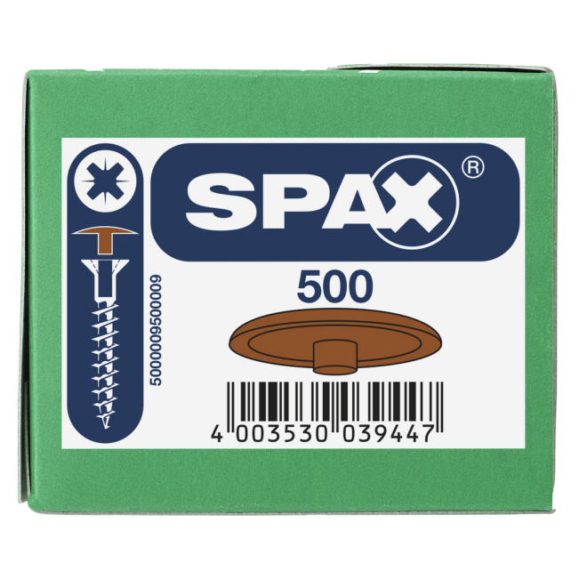 Spax - Kunsstoff Abdeckkappen für Spax mit Kopfbohrung Farbe Rehbraun - Inhalt 500 Stück