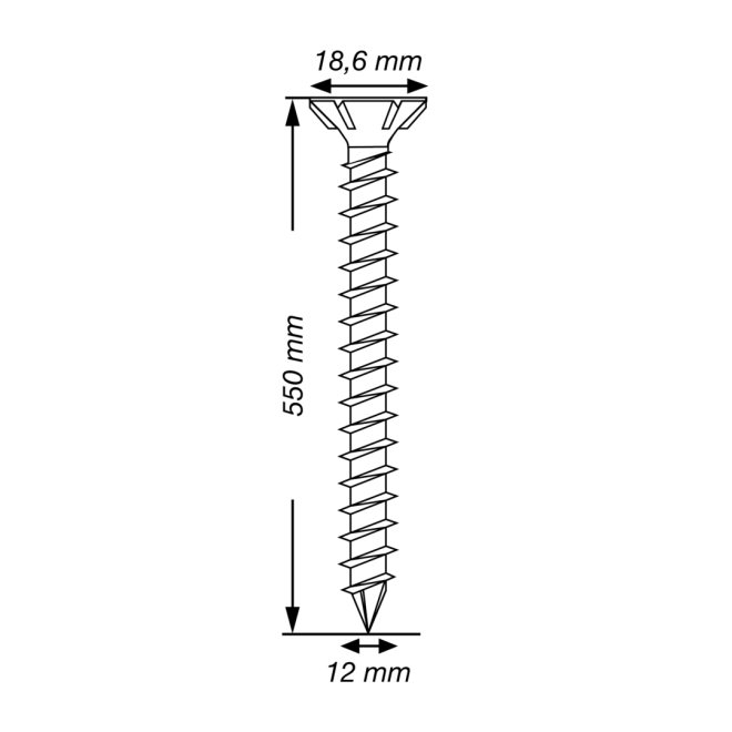  Spax - Senkkopf Torx 50 VG (Gewinde bis annähernd Kopf) mit Fräsrippen 12,0 x 550 WIROX® - 20 Stück 